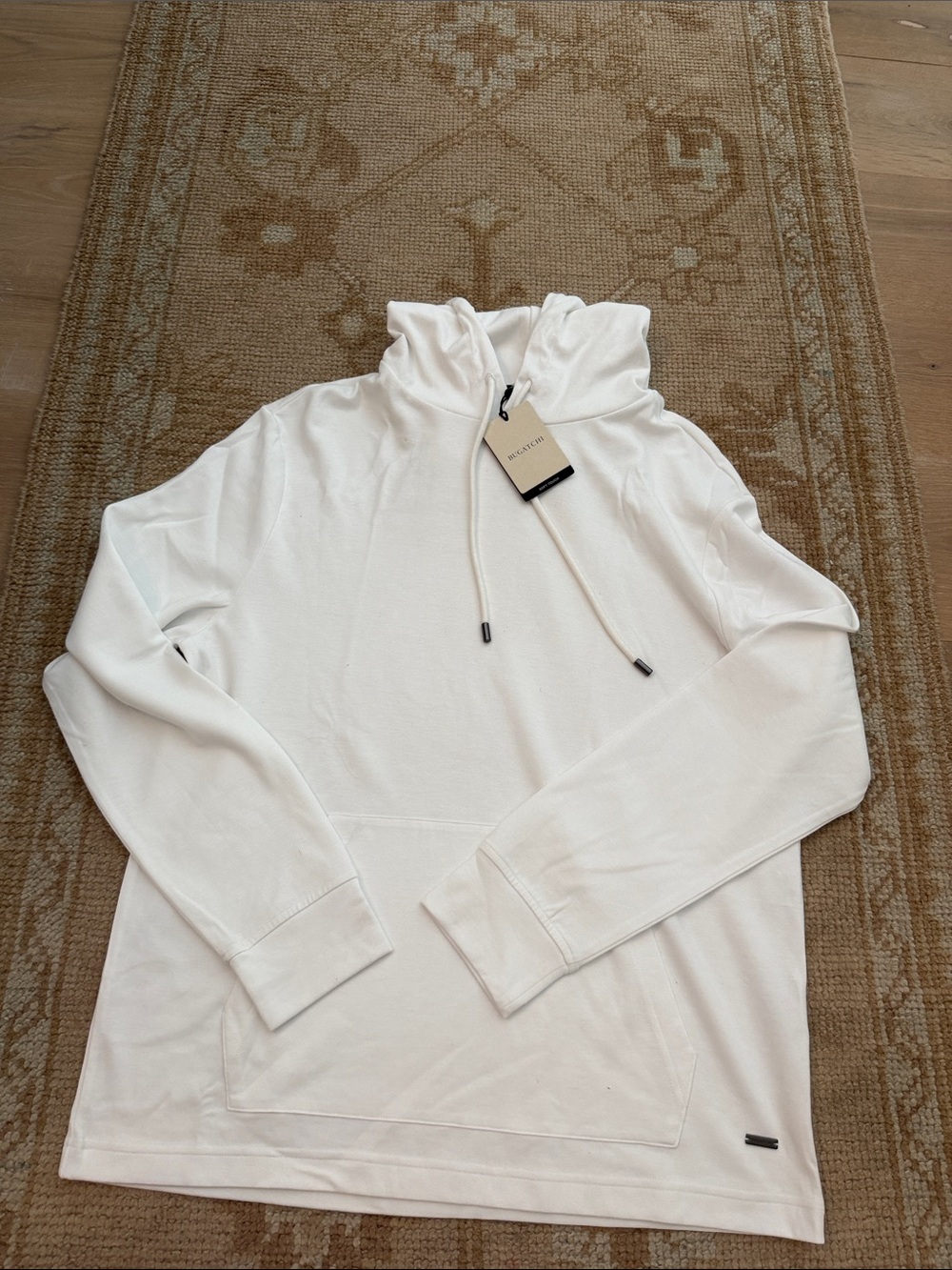 Bugatchi Cream Pullover Hoodie with Drawstring